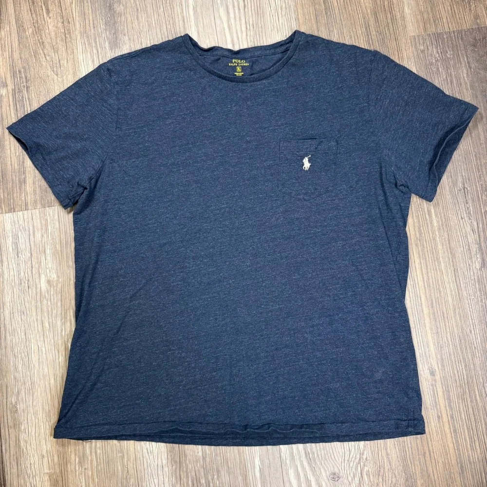 Polo Ralph Lauren Mens XL Navy Blue‎ Heather Pocket T-Shirt Cotton Pony Logo